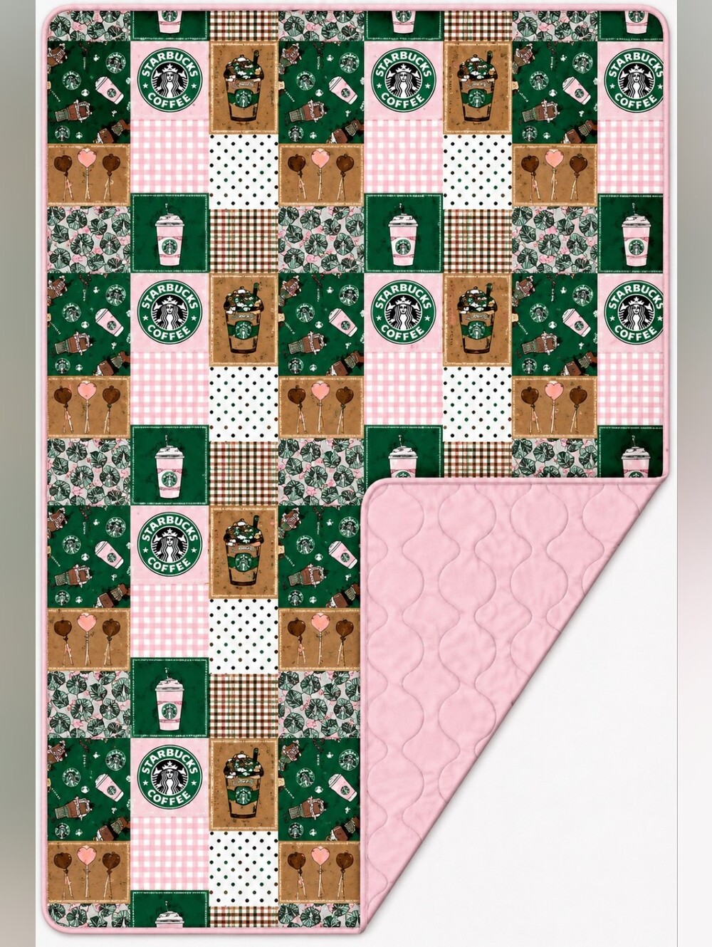 High Society Bamboo Starbucks Pattern Quilted Blanket & Matching Pillowcase